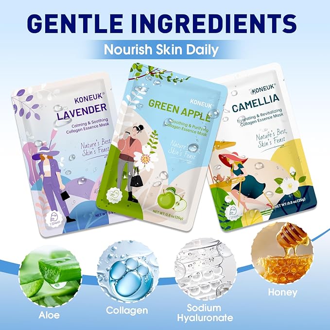 KONEUK 9 Pack Hydrating Face Masks Skincare, Bulk Sheet Face Mask - Image 4