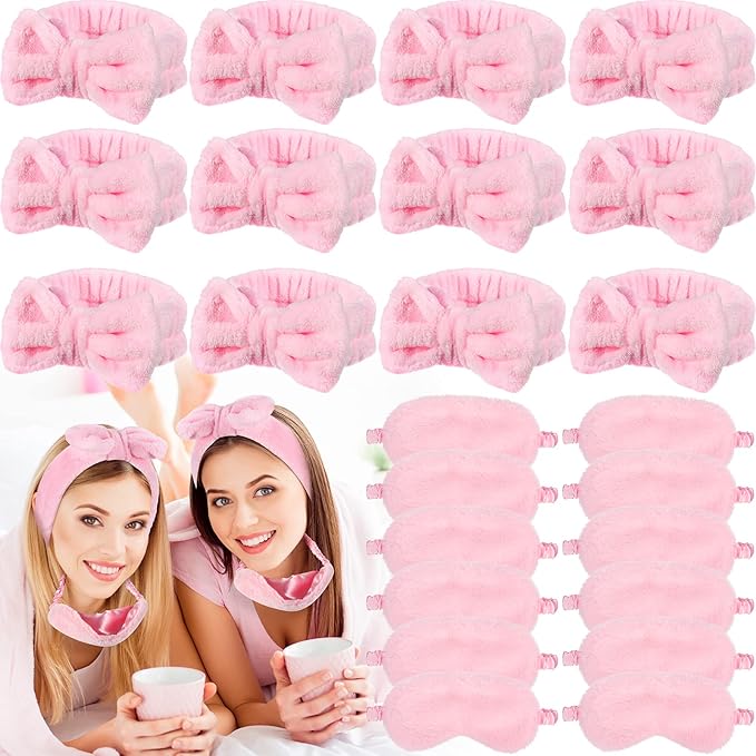 Jexine 24 Pcs Spa Slumber Party Headband Plush Sleep Eye Mask Bulk Bow Hair by Jexine