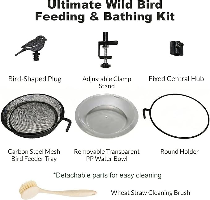 Deck Bird Feeder & Bird Bath for Balcony Railing, No-Drill Clamp Fits up to - Image 2