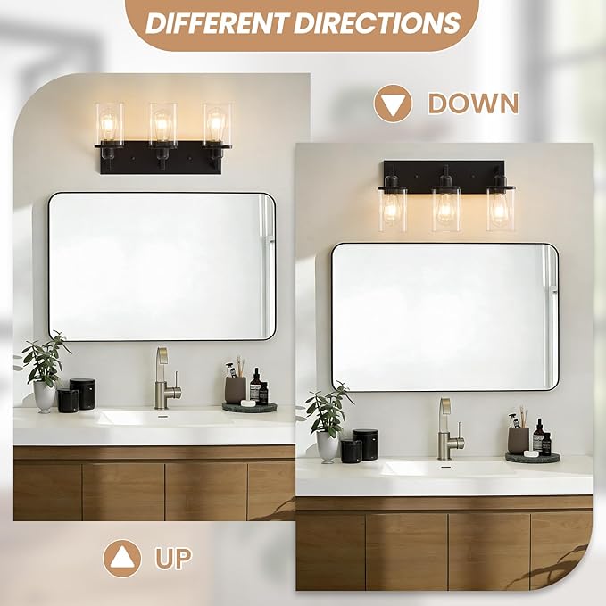 3-Light Bathroom Vanity Light Fixtures, Modern Matte Black Bathroom Lighting - Image 5