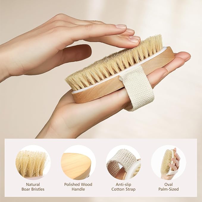 POPCHOSE Dry Brushing Body Brush, Natural Bristle Dry Skin Exfoliating Brush - Image 2