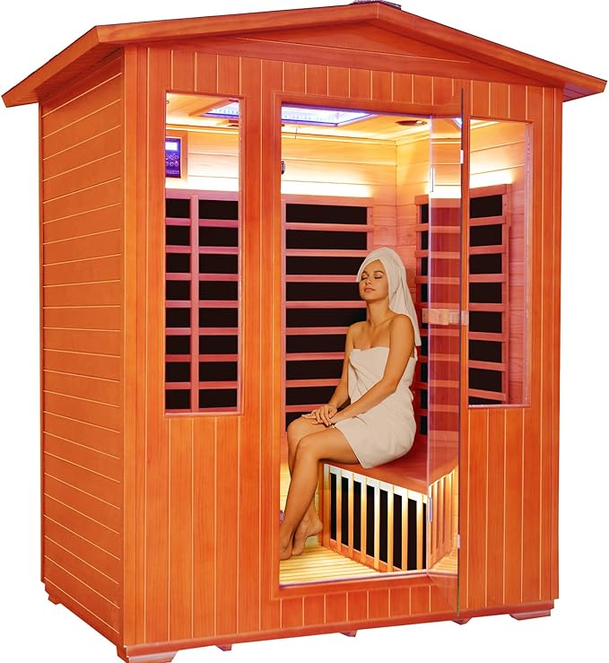 OUTEXER Outdoor 4 Person Sauna Far Infrared Saunas Dry Sauna Room Red Cedar and by OUTEXER