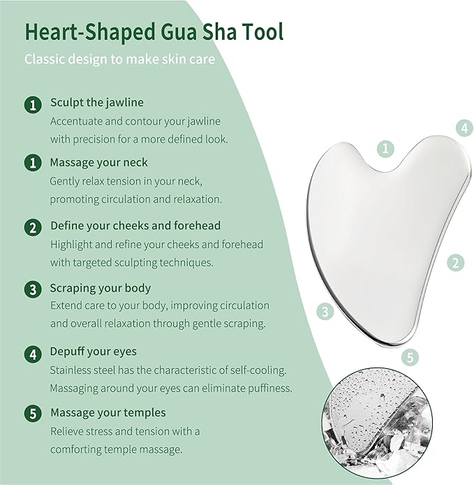 LeMeeOly 3pcs Stainless Steel Gua Sha Facial Tools & Eye Cream Applicator Metal - Image 4