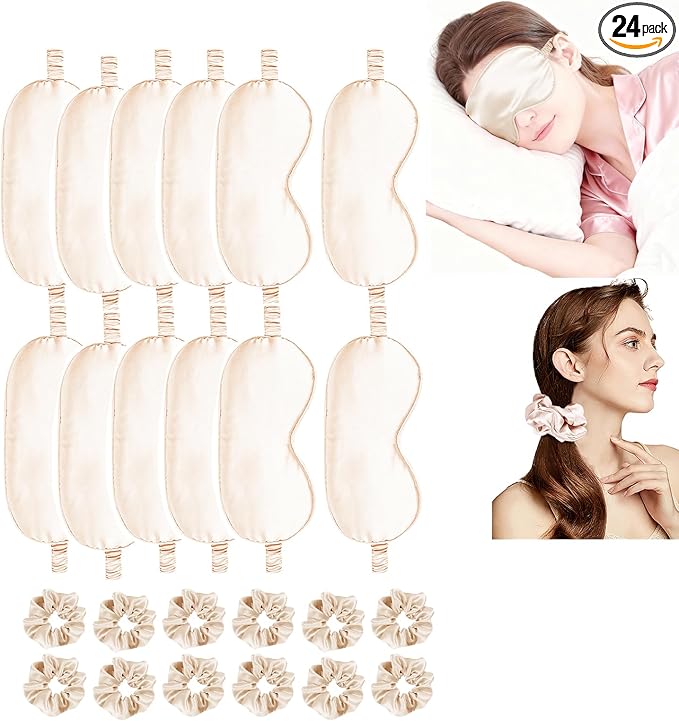 24Pcs Satin Eye Mask Silk Sleep Masks Silky Eyes Cover Blackout Blindfold by WJingYiJia
