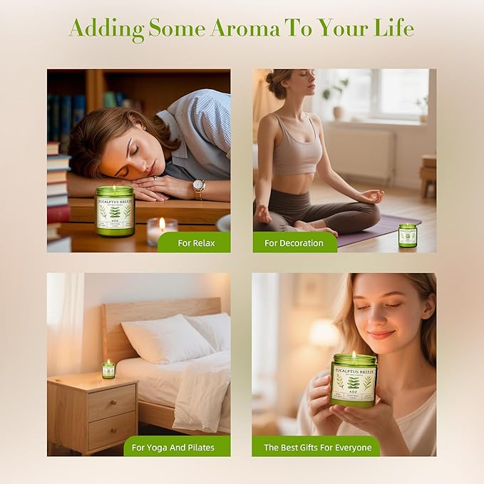 Eucalyptus & Mint Candles for Home Scented, 20 Hours Burn Soy Candle Gift for - Image 4