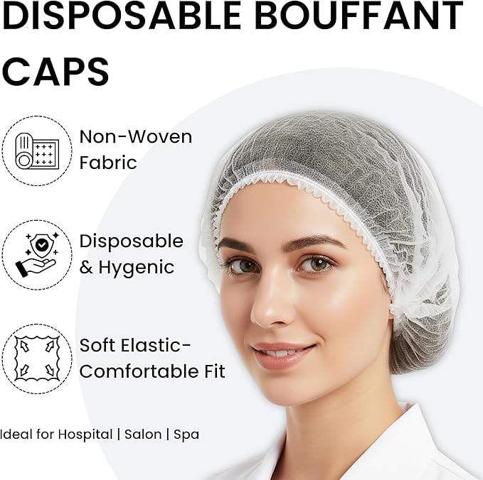 Disposable Bouffant Caps 21 Inch Non Woven Hair Net Elastic Head Cover - Image 5