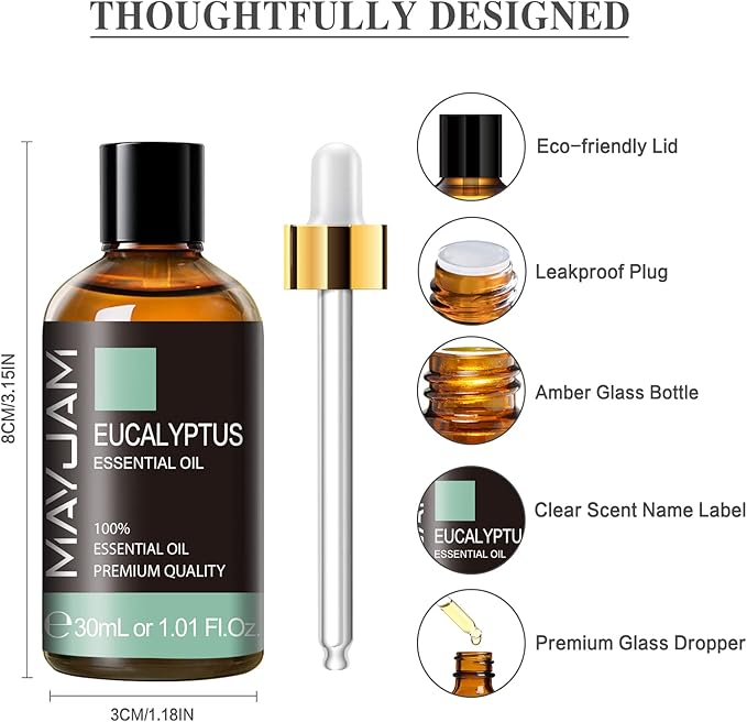 Eucalyptus Essential Oil, MAYJAM 30ML/1.01FL.OZ Pure Eucalyptus Oils - Image 6