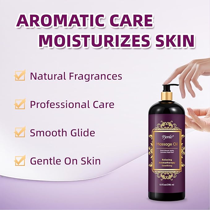 Pjordo Aromatherapy Lavender Massage Oil, 10 fl oz Relaxing Massage Oil - Image 3