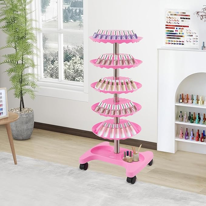 Nail Polish Trolley Organizer, 5 Tiers 360° Rotating Tray Nail Polish Spinning - Image 6