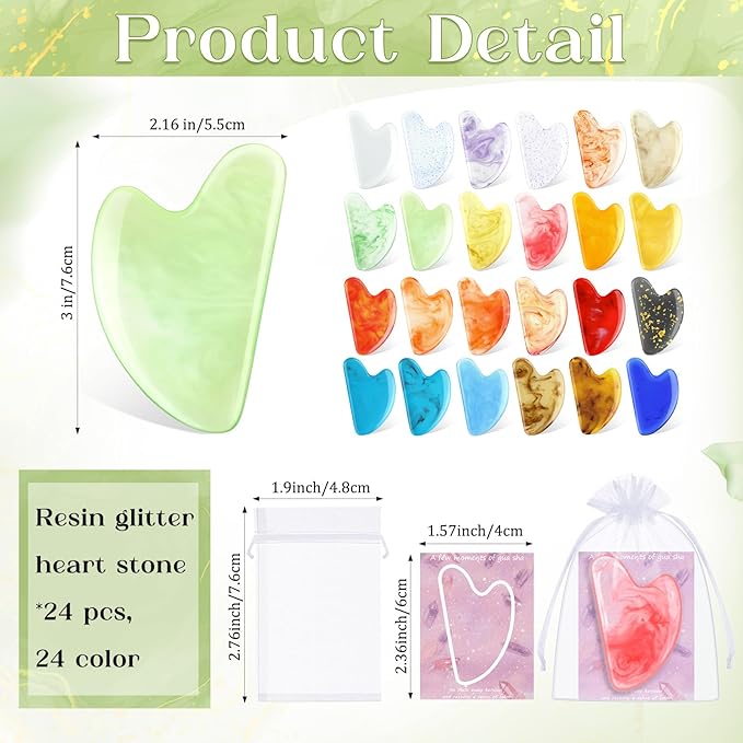 Sherr 24 Sets Gua Sha Facial Tools Bulk Resin Heart Shaped Guasha Boards - Image 2