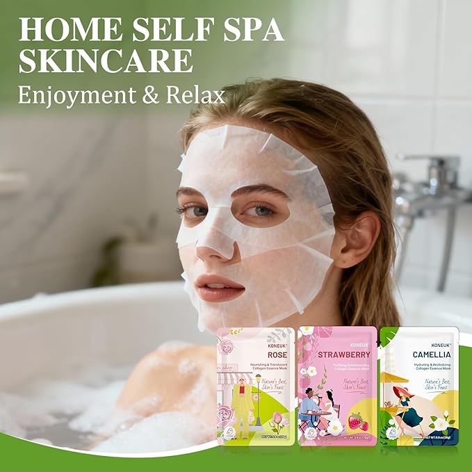 KONEUK 72 Pack Bulk Hydrating Face Masks Skincare, Collagen Sheet Face Mask - Image 7