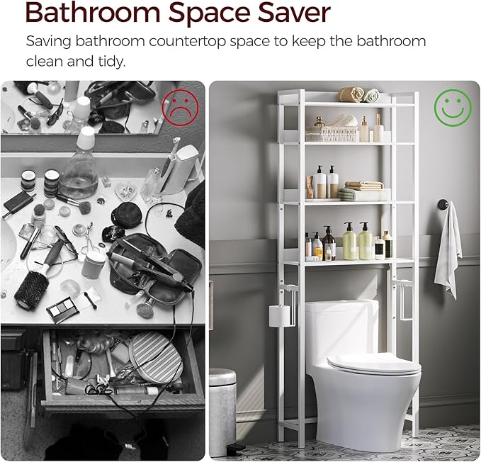 MAHANCRIS Over The Toilet Storage Rack, 4 Tier Bathroom Organizer Over Toilet - Image 5