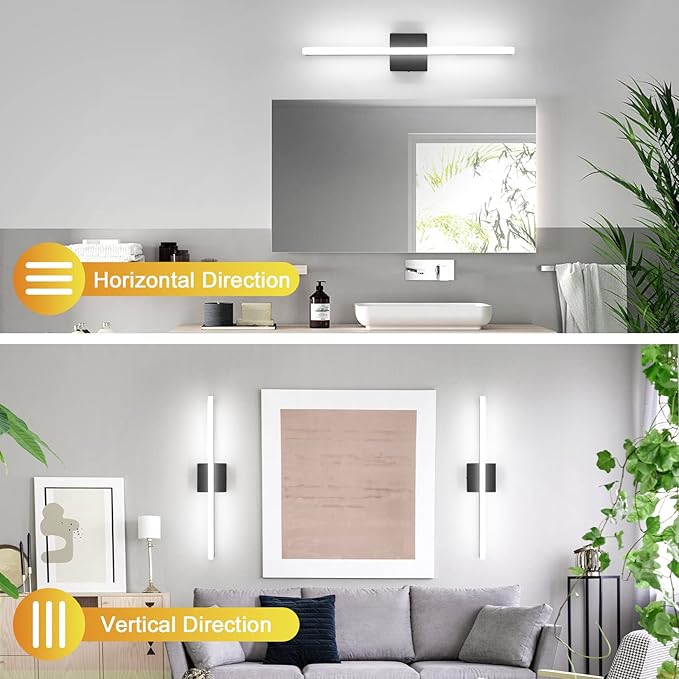 Combuh 2 Pack Bathroom Light Fixtures Black Vanity Lights Bar 24 Inch 14W - Image 5