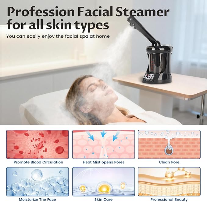 Hair Steamer 2 in 1 Face Steamer, Ozone Facial Steamer, Portable Tabletop - Image 4