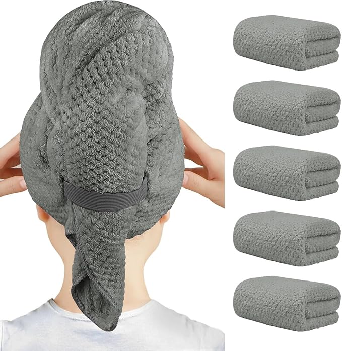 HOMEXCEL 5 Pack Large Microfiber Hair Towel Wrap by HOMEXCEL