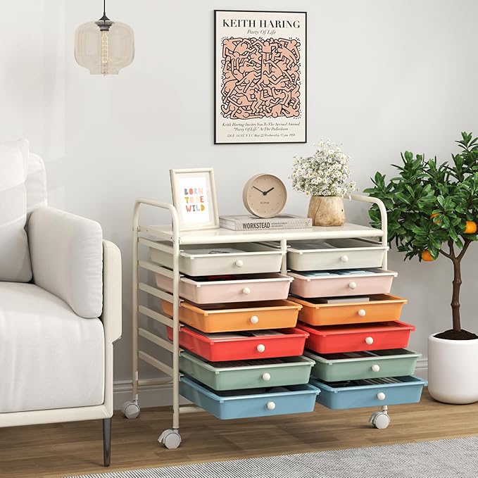 Giantex 12 Drawers Rolling Cart, Mobile Storage Drawer Cart, Classroom - Image 2