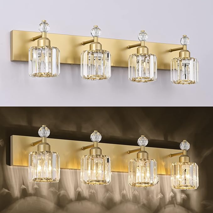 PRESDE Crystal 4 Bathroom Vanity Light Modern Gold Vanity Light Fixture Wall - Image 6