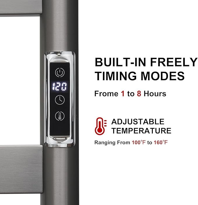 Heated Wall Mounted Electric Towel Warmer Rack, Timer & Temperature Control - Image 2