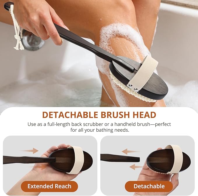 Dry & Wet Brushing Body Brush, Natural Boar Bristle Back Scrubber - Image 7