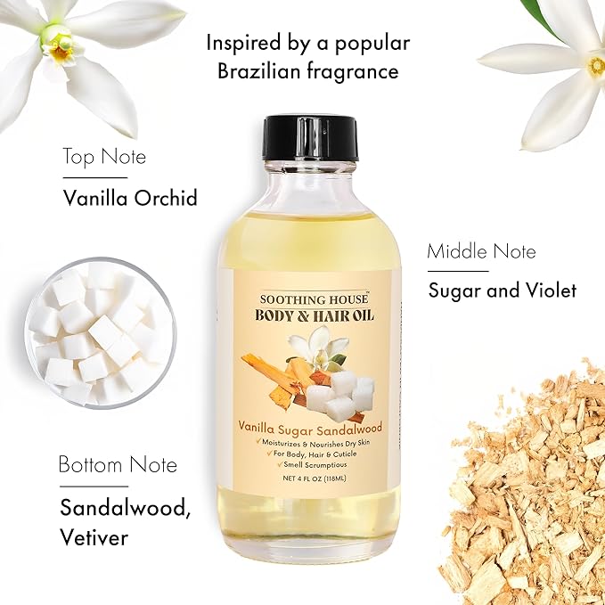 Vanilla Sugar Sandalwood Body & Hair Oil – Inspired Warm Gourmand Scent – - Image 2