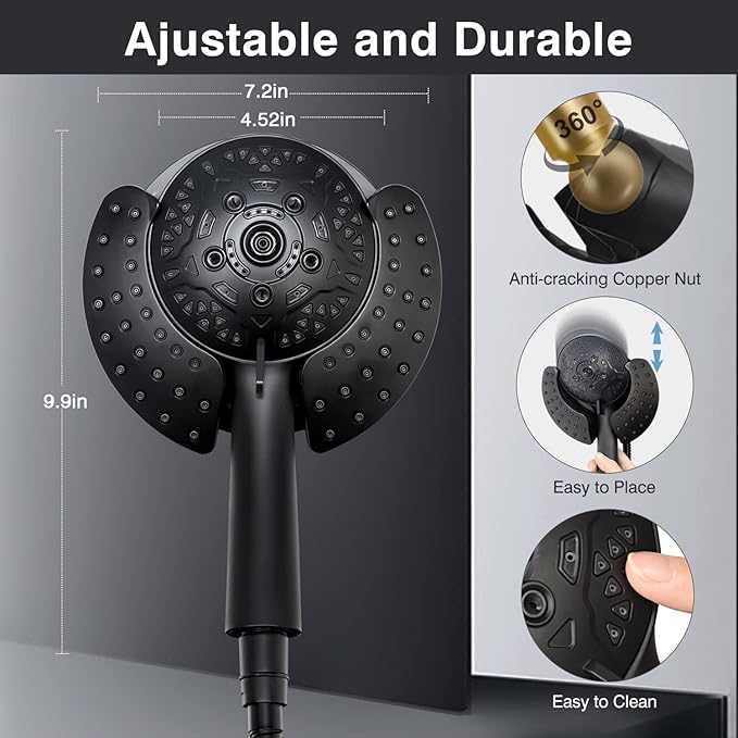 INAVAMZ Shower Heads with Handheld Spray Combo: 7.2" Rain Shower Head & - Image 5