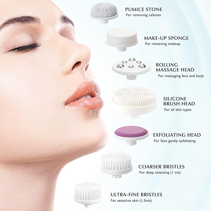 COSLUS Facial Cleansing Brush Silicone Face Scrubber: 7 in 1 FBS-D Electric - Image 4