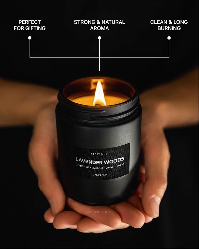 Craft & Kin Premium Lavender Woods Candle | Black Scented Candles - Image 3