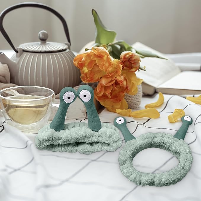 Jowmoy Cute Dark green Snail Headband, Wash Face - Image 7