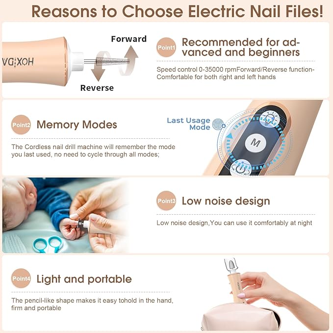 Professional Manicure Pedicure Kit, Cordless Electric Nail Drill - Image 9