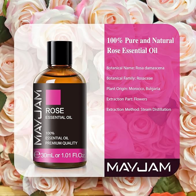 Rose Essential Oil 30ML/ 1.01FL.OZ, MAYJAM Pure Aromatherapy Rose Oil - Image 3