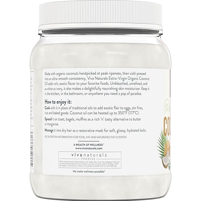Viva Naturals Organic Coconut Oil, 54 fl oz – Unrefined, Cold-Pressed Extra - Image 8