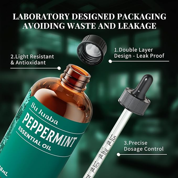 SU JUABA Peppermint Oil 4 Fl Oz, 100% Pure & Natural Aromatherapy Oil - Image 7