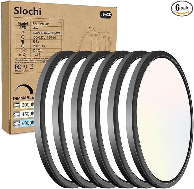 slochi 6PACK LED Black Flush Mount Ceiling Light Fixture, 12Inch 28W Ceiling by CeilingLights