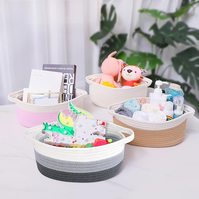 ABenkle Small Basket, Rope Room Shelf Storage Basket, Cat Dog Toys Basket Chest - Image 3