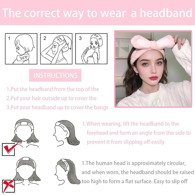 musejoy 2 Pcs Headband Bunny Ears Headband Cute Spa Headbands - Image 5