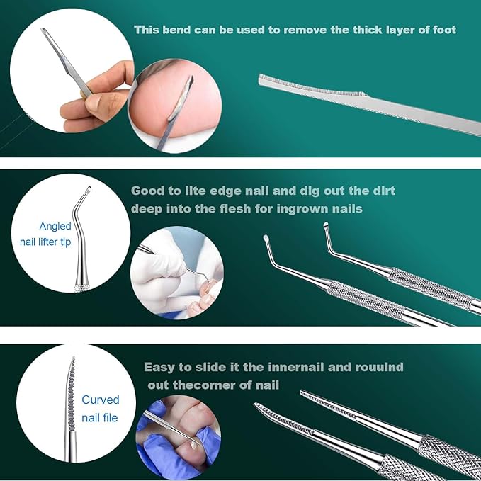 Ingrown Toenail Pedicure Tool Kit, Nail File and Nail Lifter Pusher - Image 3