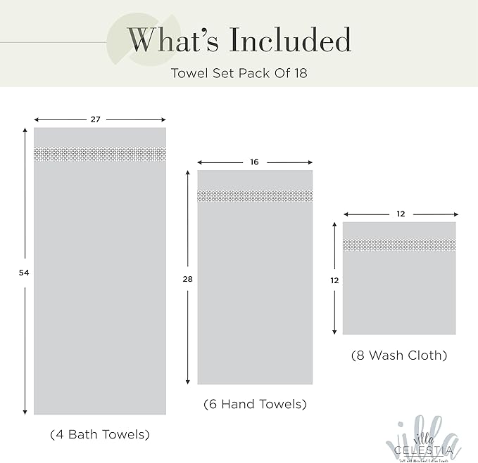 100% Cotton Bath Towel Set of 18-4 Bath Towels, 6 Hand Towels, 8 Wash Cloths - Image 2