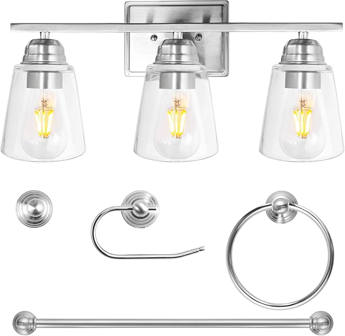 hykolity 3-Light Bathroom Vanity Light, 5-Piece All-in-One Bathroom Set by hykolity