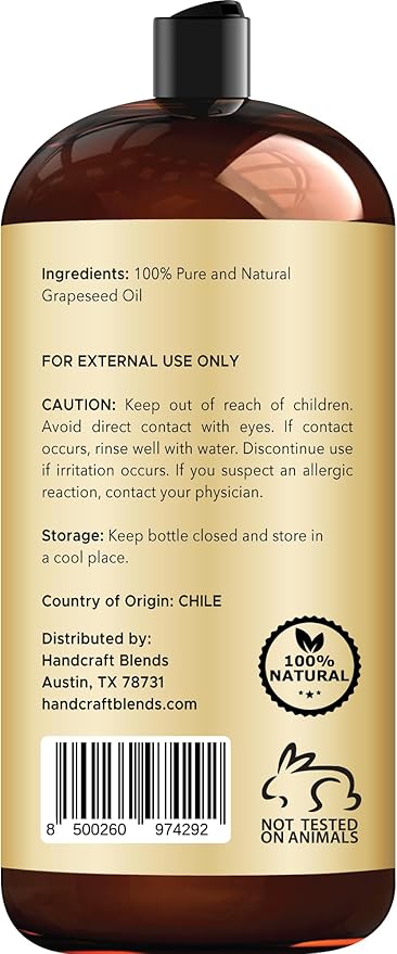 Handcraft Blends Grapeseed Oil | 100% Pure and Natural | Bath & Body Oil | - Image 3