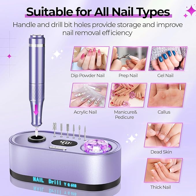 JOSGLOI Electric Nail Drill Professional: 40000RPM Electric Nail File Kit E - Image 5