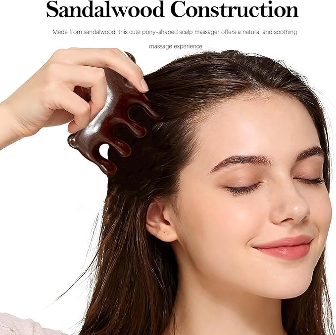 Sandalwood Cute Pony Scalp Massager | Wooden Massage Brush - Image 2
