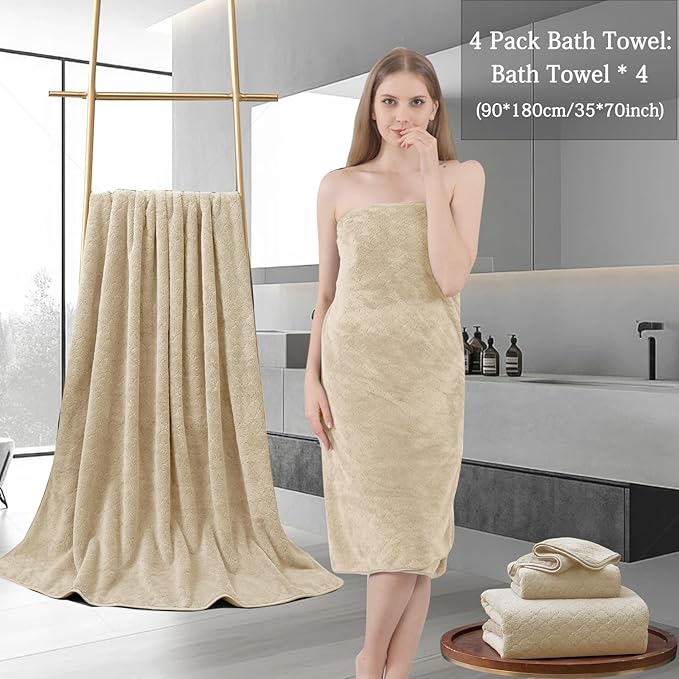 4 Piece Extra Large Bath Towels Set 35x70 Inches - Image 5