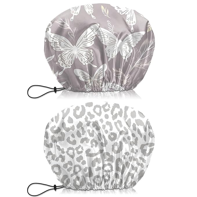 2 PCS Shower Cap Waterproof Double Layer Elastic Adjustable Reusable Hair Bath by BHAHB