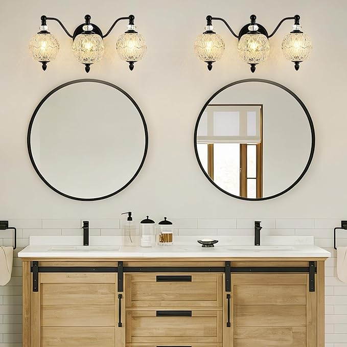 Matte Black Bathroom Vanity Light, 3-Light Mid Century Farmhouse Wall Sconce - Image 8