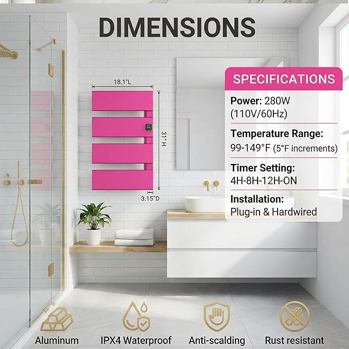 Electric Towel Warmer, Heated Towel Rack - Image 6