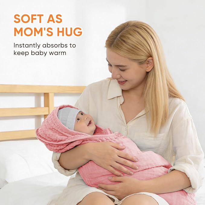 MIGIOL Muslin Hooded Baby Towels 100% Cotton ，Super Soft Muslin Baby Bath Towel - Image 5