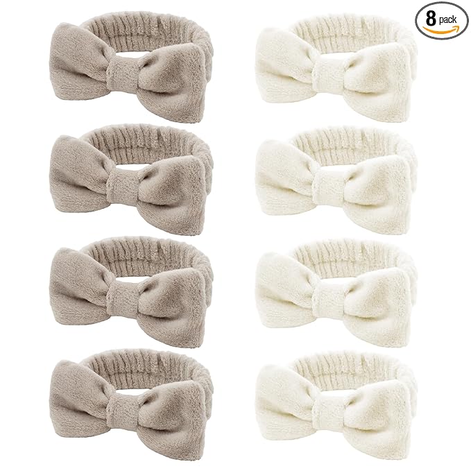 8 Pack Beige SKincare Headband for Washing Face, Spa Headbands for Women Girls by TIOSRU