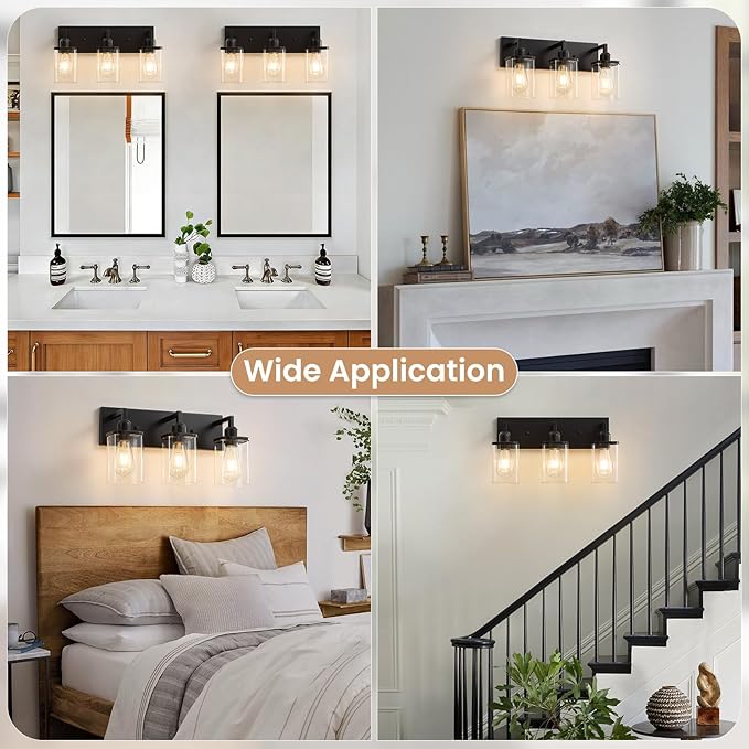 3-Light Bathroom Vanity Light Fixtures, Modern Matte Black Bathroom Lighting - Image 7