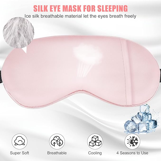 Cooling Eye Mask for Sleeping, Silk Sleep Mask w/Gel Eye Mask, Heated Eye Masks - Image 2