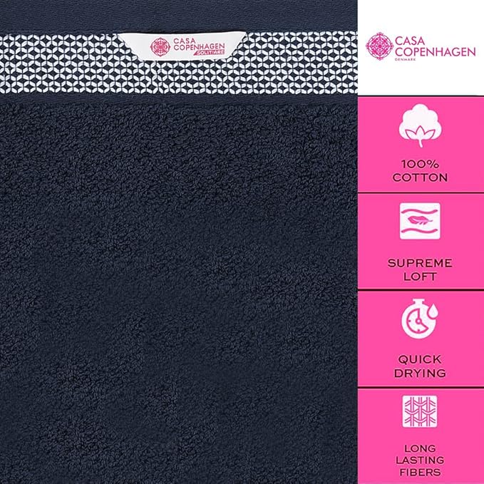CASA COPENHAGEN Solitaire 6 Pieces Towel Set- Navy, 600 GSM 2 Bath Towel 2 Hand - Image 5